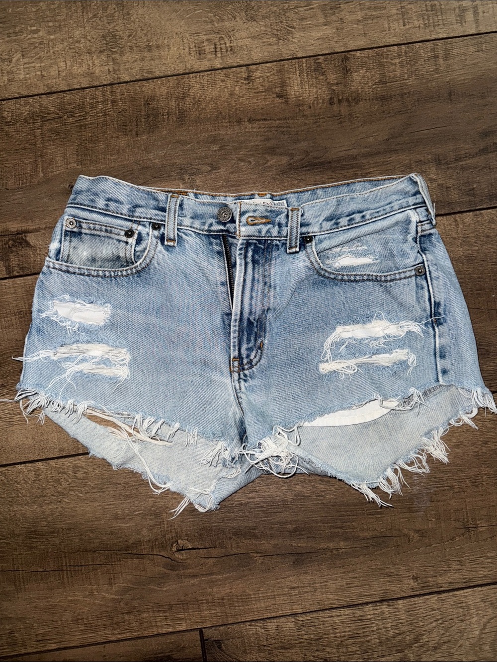 Abercrombie & Fitch Light Wash Ripped Denim Shorts